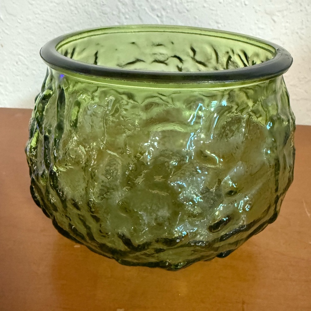 VTG E.O. Brody Co Green Crinkle Glass Planter Bowl